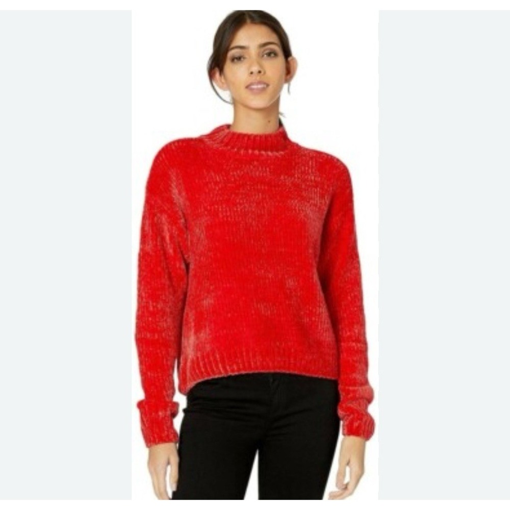 NWT Sanctuary Women's Chenille Mock Neck Sweater Party Red M‎ $79
